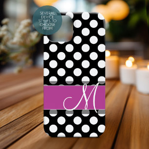 Rosa och svart Polka Dot Mönster med Monogram