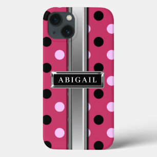 Rosa och svart Polka Dot Mönster Metall Namn