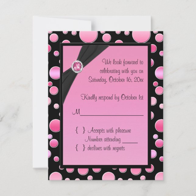 Rosa och svart Polka Dot-OSA kort (Framsida)