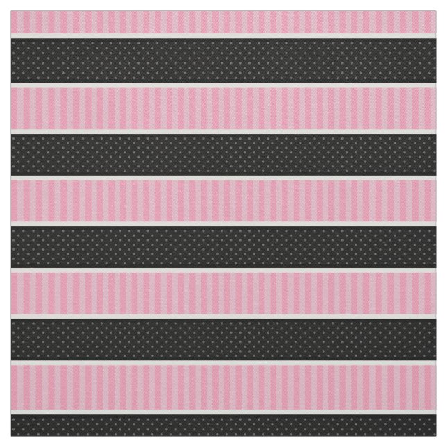 Rosa och svart Polka Dot Rand Mönster Tyg (Provkarta)