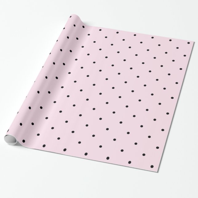 Rosa och svart polka dots för chic flickaktigt presentpapper (Utrullad)