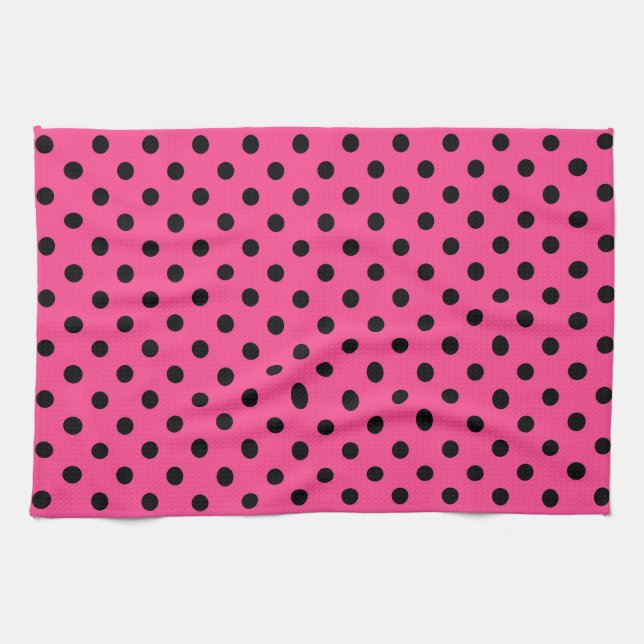 Rosa och svart Polka dots Kökshandduk (Horisontell)