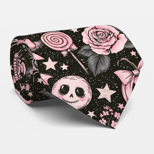 Rosa och svart pumpa, webb- och rosmönster slips (Rullad)