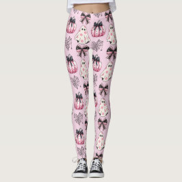 Rosa och svart pumpor, Spöken Halloween Leggings