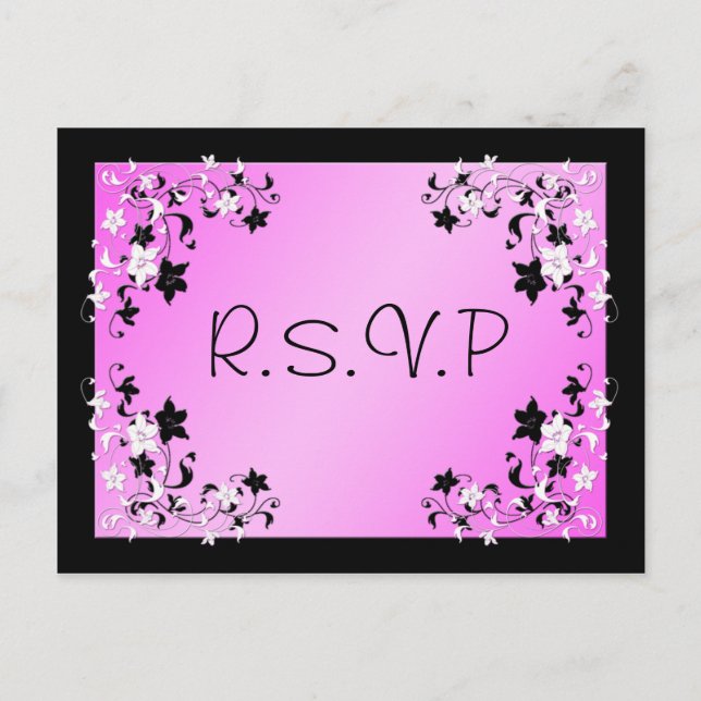Rosa och svart R.S.V.P-vykort Inbjudan Vykort (Framsida)