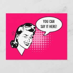 Rosa och svart Retro Woman Winking Roligt Card Vykort