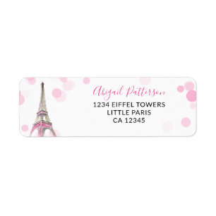 Rosa och svart Returadressen Paris Eiffel Torn Returadress Etikett