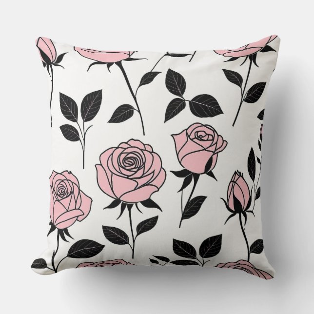 Rosa och svart ro art kudde (Framsida)