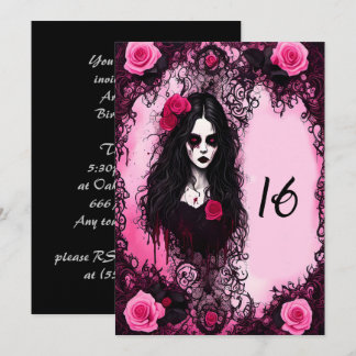 Rosa och svart Ro Ghost Girl Sweet 16 Birthday Inbjudningar