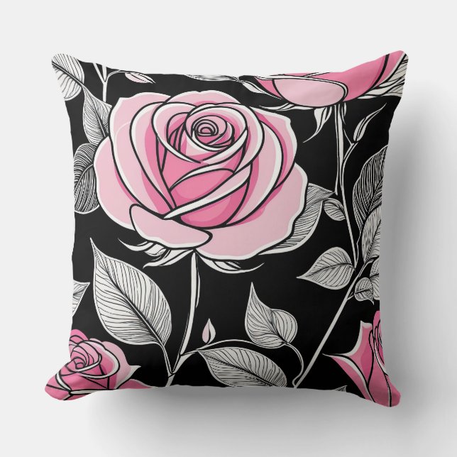 Rosa och svart Ro Kudde (Framsida)