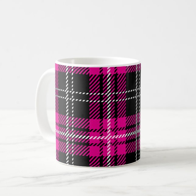 Rosa och svart rutmönstrad Tartan tryckt kaffekopp (Framsida vänster)