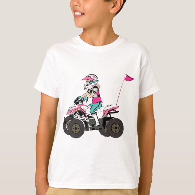 Rosa och svart ryttare för flicka ATV T Shirt (Framsida)