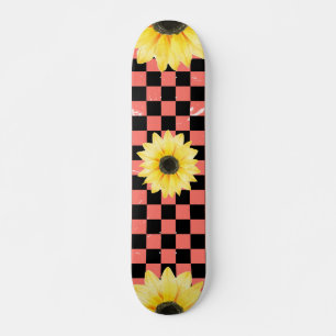 rosa och svart schackrad och solros mini skateboard bräda 18,5 cm