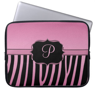 Rosa och svart sebraMonogram Laptop Sleeve
