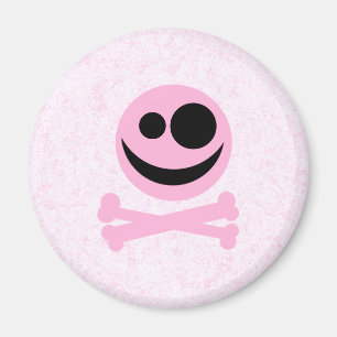 Rosa och svart skalle, på en rosa modell magnet