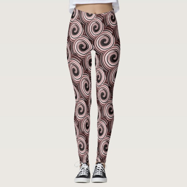 rosa och svart snurrar moderna samtida lagar leggings (Framsida)