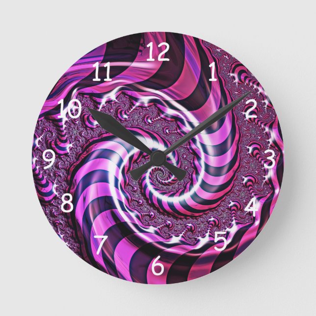 Rosa och svart Spiral-ljus för bildåtergivning Rund Klocka (Framsida)