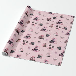 Rosa och svart statuskonturen Mode Birthday Mönste Presentpapper