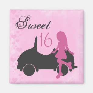 Rosa och svart Sweet 16 Silhouette Magnet