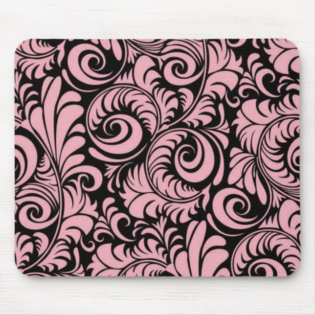 Rosa och svart Swirls Mousepad Musmatta (Framsidan)