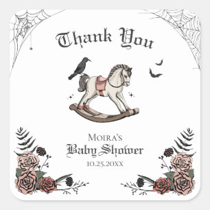 Rosa och svart Tacken Halloween Baby Shower Fyrkantigt Klistermärke