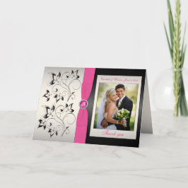Rosa och svart tackkort med foto