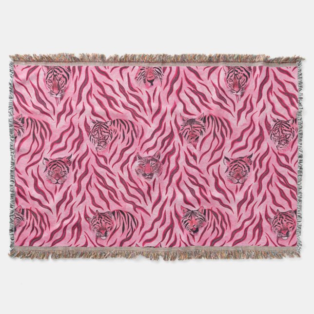 Rosa och svart tigertryckmönster filt (Framsidan)