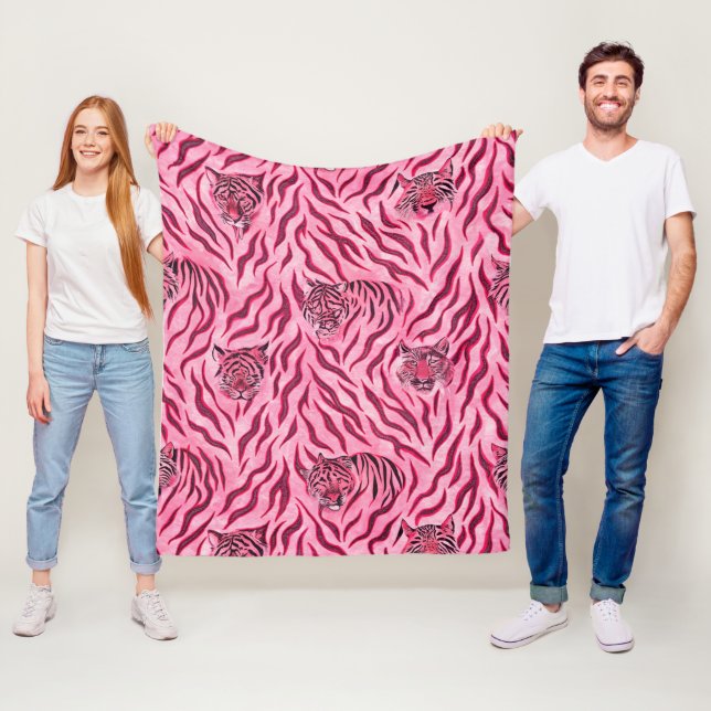Rosa och svart tigertryckmönster fleecefilt (På plats)