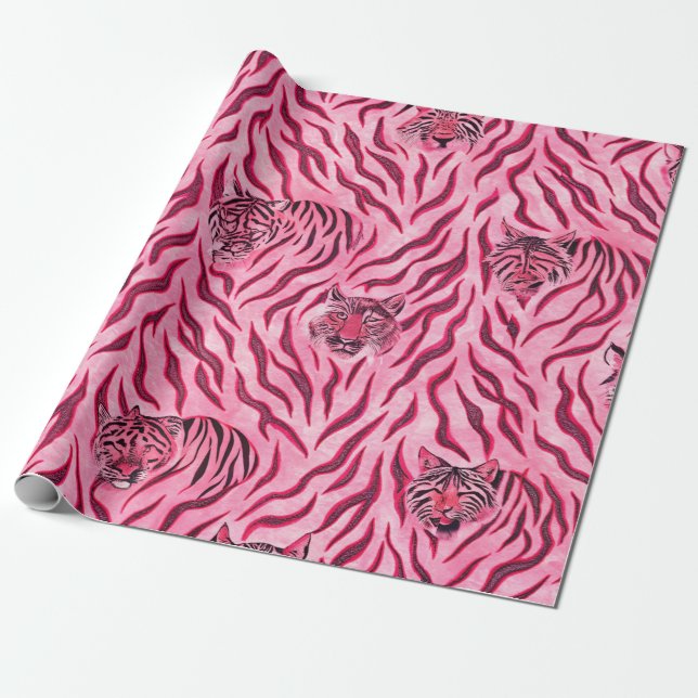 Rosa och svart tigertryckmönster presentpapper (Utrullad)