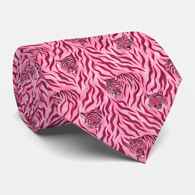 Rosa och svart tigertryckmönster slips (Rullad)
