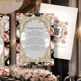 Rosa och svart uppgifter om elegant Blommigt Peony Inbjudningar