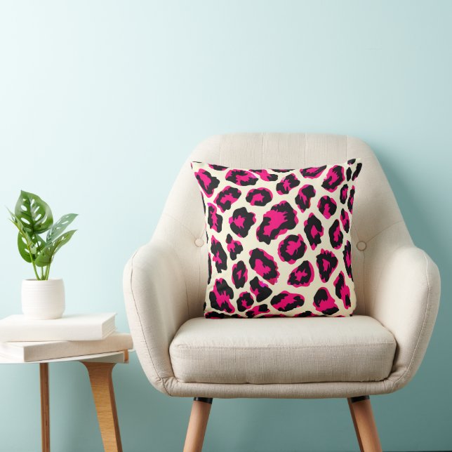 Rosa och svart utskrift av leopard kudde (Stol)
