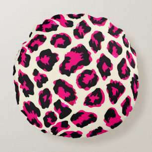 Rosa och svart utskrift av leopard rund kudde