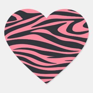 Rosa och svart utskrift av Zebra-djur Hjärtformat Klistermärke