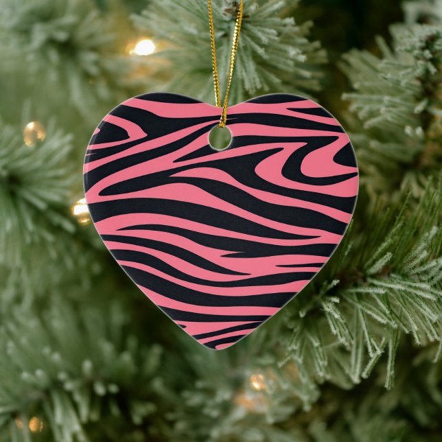 Rosa och svart utskrift av Zebra-djur Julgransprydnad Keramik (Träd)
