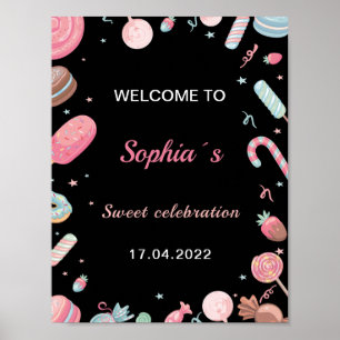 Rosa och svart välkomsttecken för Candyland Birthd Poster