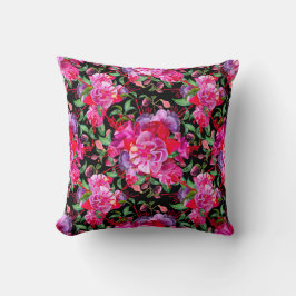 Rosa och svart vattenfärgsfuchsia-blommor kudde