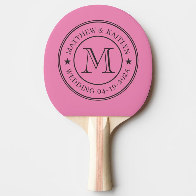 Rosa och svart vigselmonogramstjärna pingisracket (Framsidan)