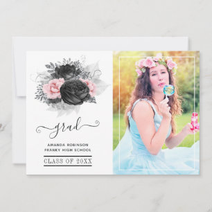Rosa och svart vintage blommande examensfoto meddelande