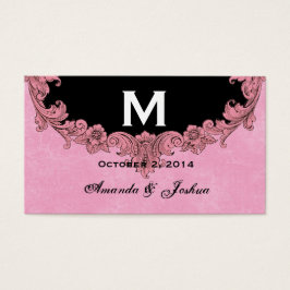 Rosa och svart Vintage, monogram bröllopsförmån V3 Visitkort