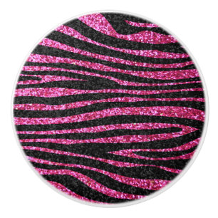 Rosa och svart Zebra mönstrad (faux glitter) Knopp