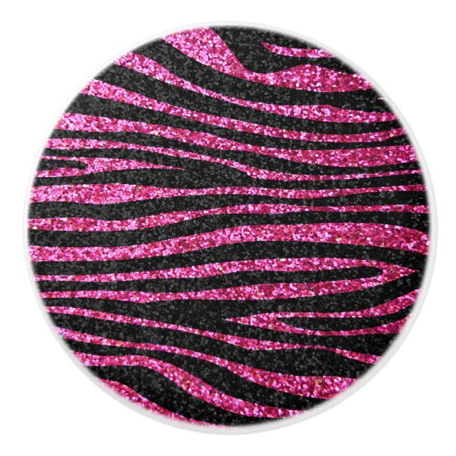 Rosa och svart Zebra mönstrad (faux glitter) Knopp (Framsidan)