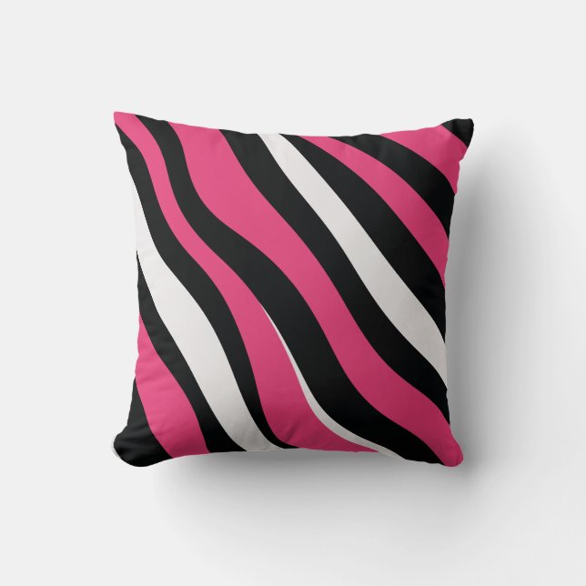 Rosa och svart Zebra ränder Kudde (Framsida)