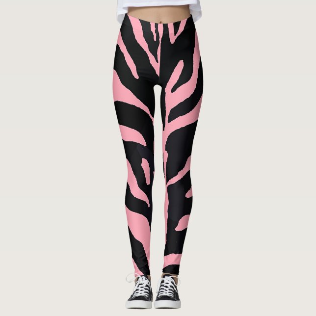 Rosa och svart Zebra Stripe Leggings (Framsida)