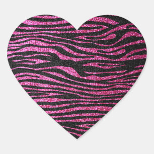 Rosa och svart Zebra tryck (faux glitter) Hjärtformat Klistermärke