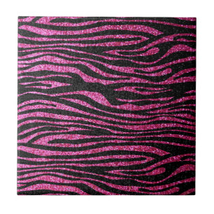 Rosa och svart Zebra tryck (faux glitter) Kakelplatta