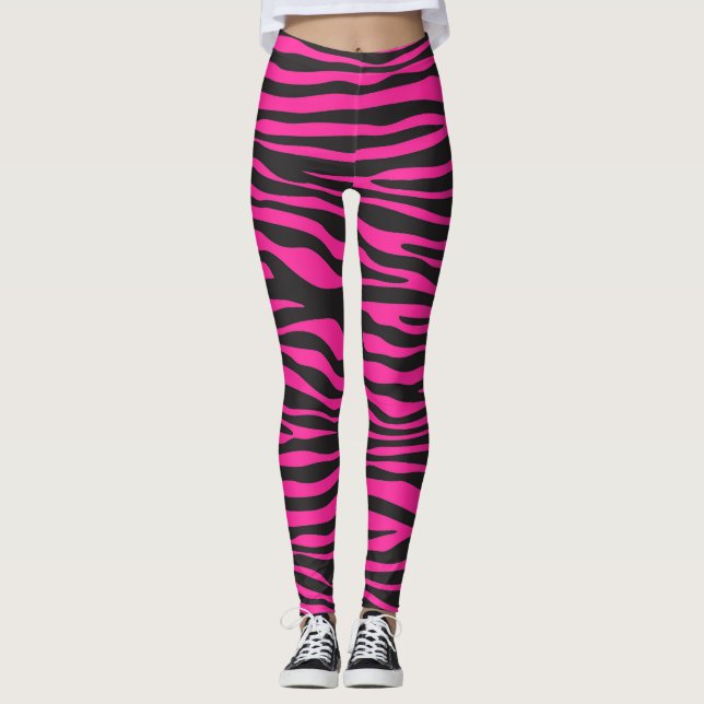 Rosa och svart Zebra tryck Leggings (Framsida)
