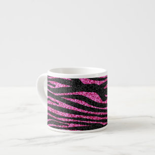 Rosa och svart zebra tryck som bling (fauxglitter) espressomugg