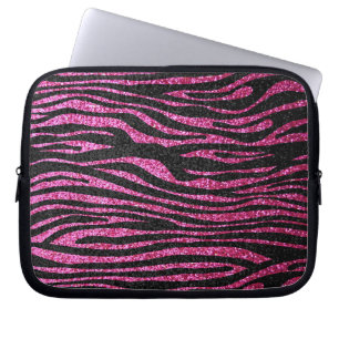Rosa och svart zebra tryck som bling (fauxglitter) laptop sleeve