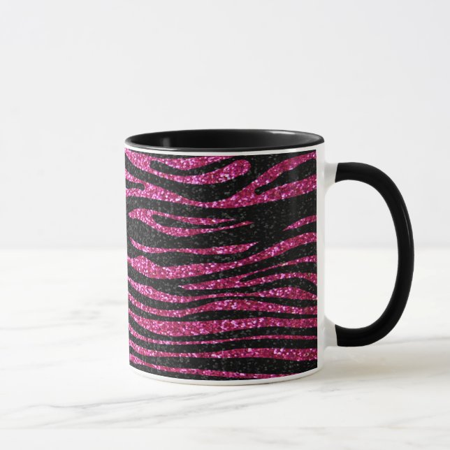 Rosa och svart zebra tryck som bling (fauxglitter) mugg (Höger)